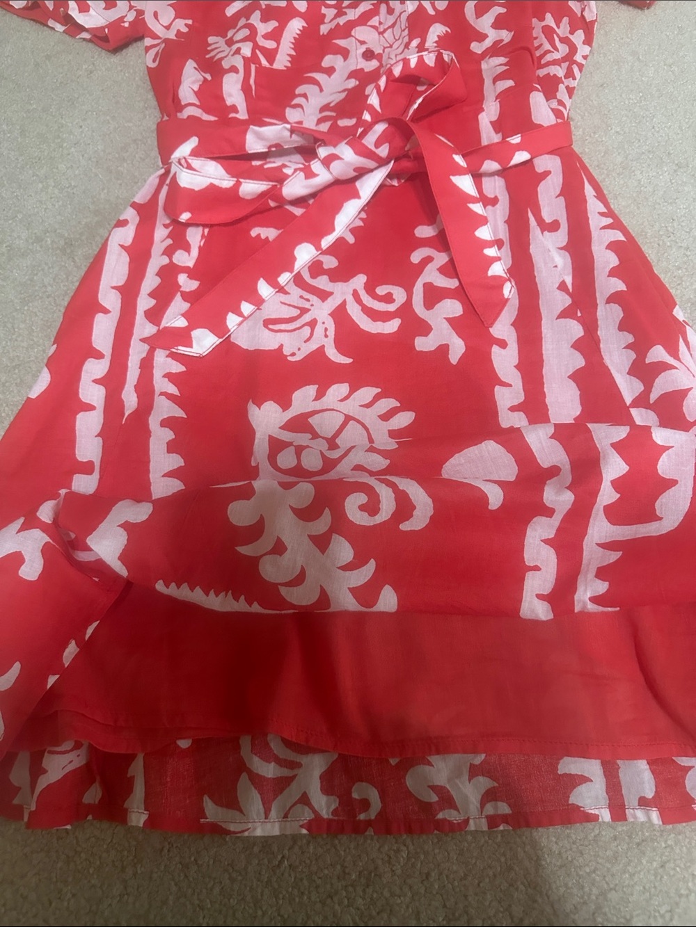 Mango Red and White Printed Short Sleeve Shirt Dress - Picture 4 of 5